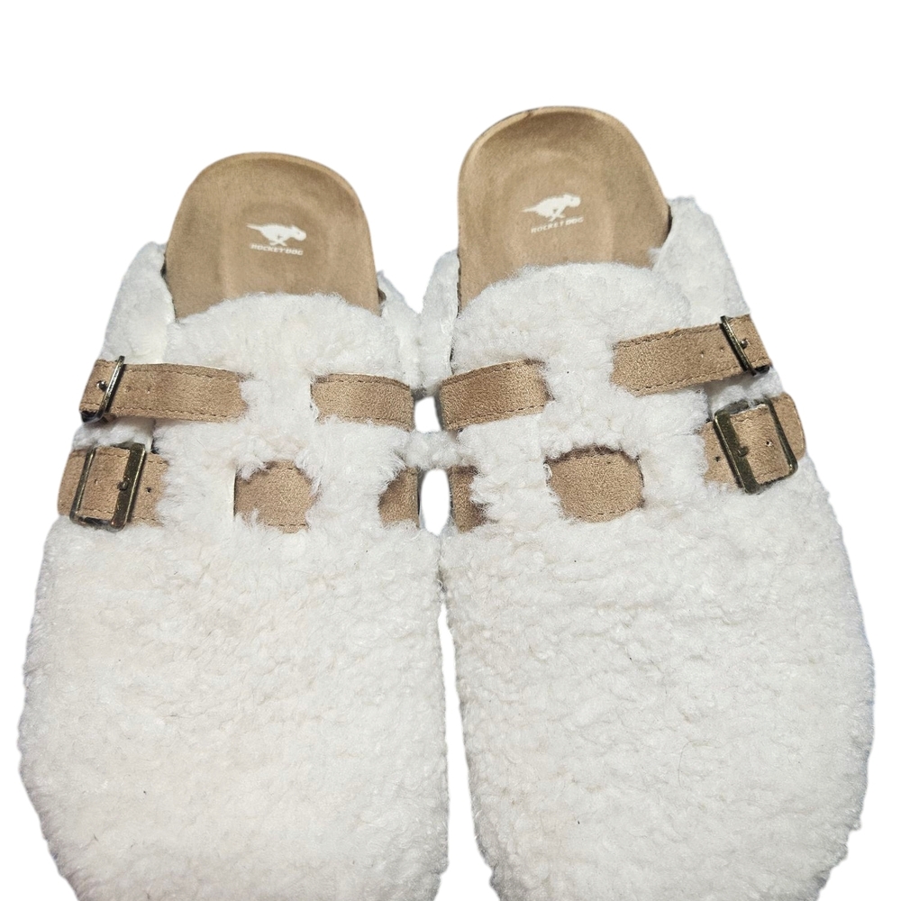 Rocket Dog White and Tan Fuzzy Clogs